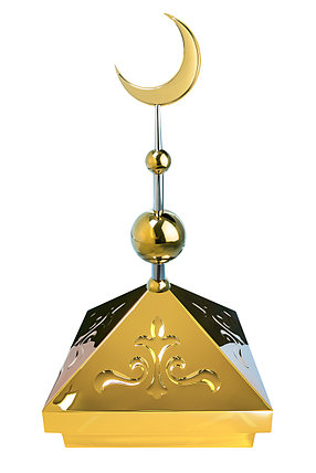 Навершие. Купол на мазар. Золото с орнаментом и золотым объемным полумесяцем d-230 с 2-мя шарами, фото 2