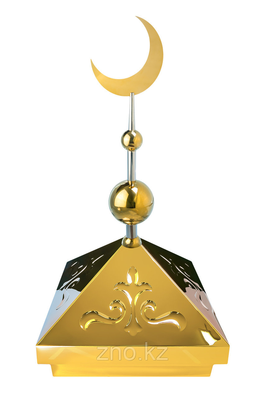Навершие. Купол на мазар. Золото с орнаментом и золотым плоским полумесяцем d-230 с 2-мя шарами - фото 1 - id-p91259791