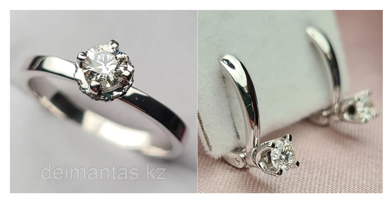 Золотой набор с бриллиантами (кольцо 0,31Сt VS2/H, серьги 0.44Ct VS2/G)