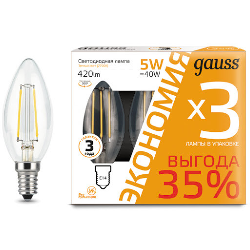 Лампа Gauss свеча 5W E14 2700K