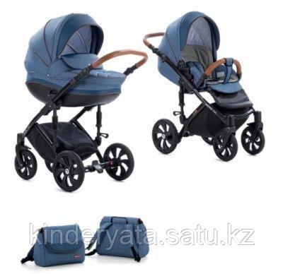 TUTIS Коляска 2 в1 MIMI STYLE короб+прогулка Деним+ кожа Синяя