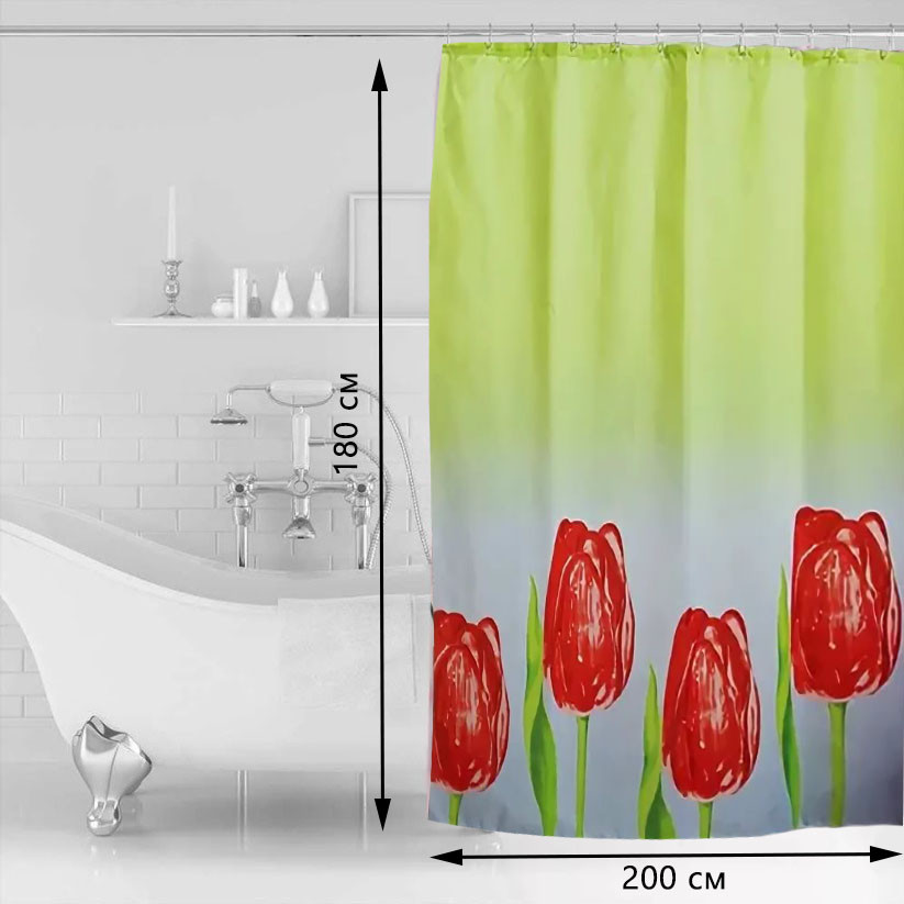 Водонепроницаемая шторка для ванной тканевая Miranda 180x200 см тюльпаны - фото 2 - id-p91335264
