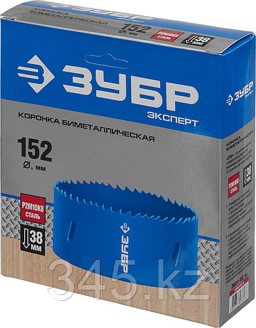 Коронка биметаллическая, быстрорежущая сталь, глубина сверления до 38мм, d-152мм, ЗУБР, фото 2