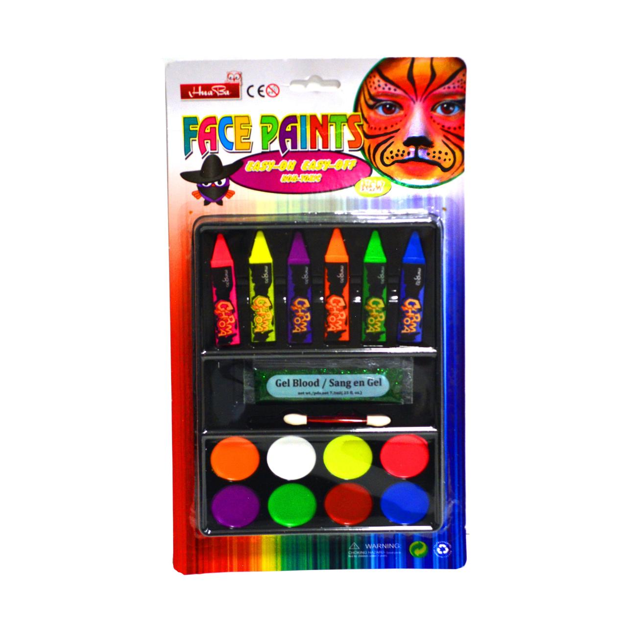 Аквагрим карандаши палетка и блестки Face Painting (6 карандашей, 8 кремовых пигментов 1 упаковка блесток) - фото 1 - id-p91370790