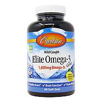 Омега 3, Elite Omega, Carlson Labs, 90 капсул, 1600 мг с лимонным вкусом.