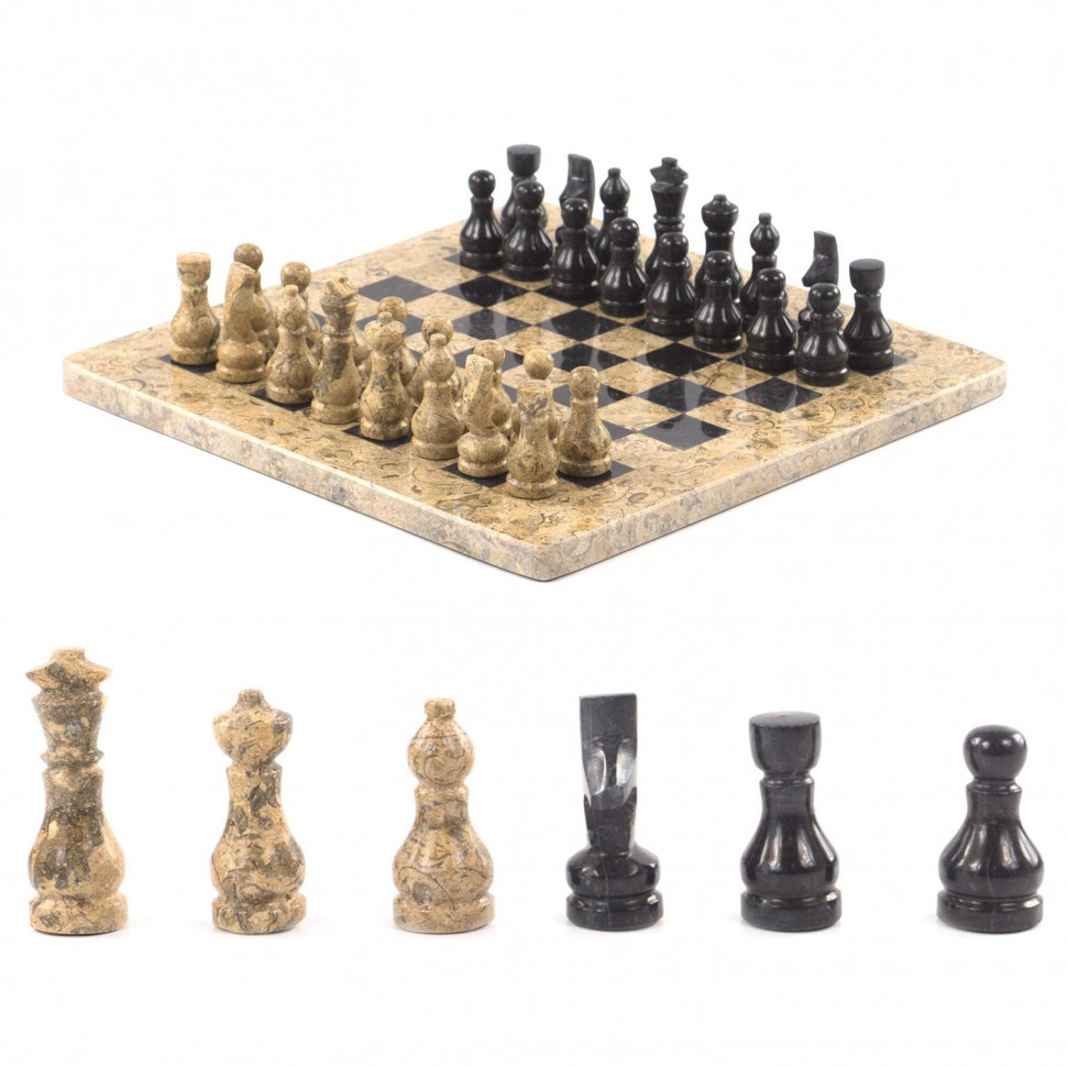 Подарочные шахматы из камня "Дебют" мрамор ракушечник 25х25 см 121658 - фото 1 - id-p91393561
