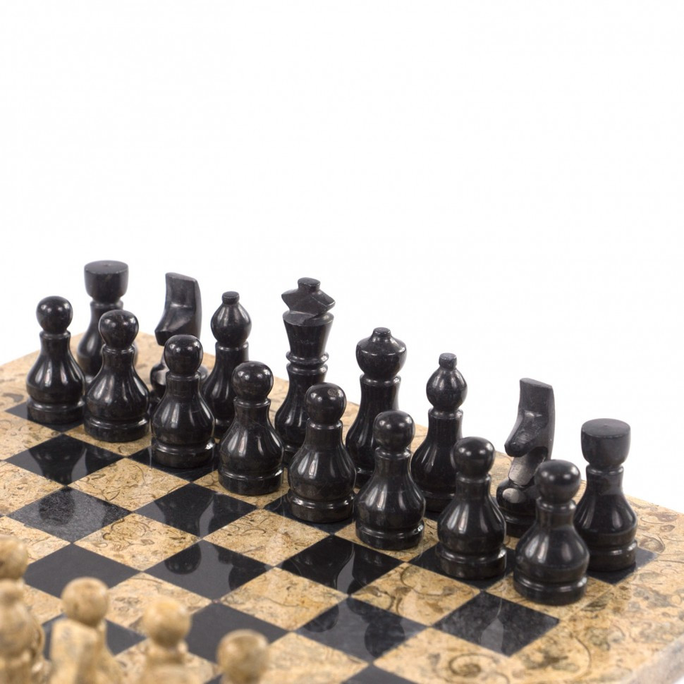 Подарочные шахматы из камня "Дебют" мрамор ракушечник 25х25 см 121658 - фото 2 - id-p91393561