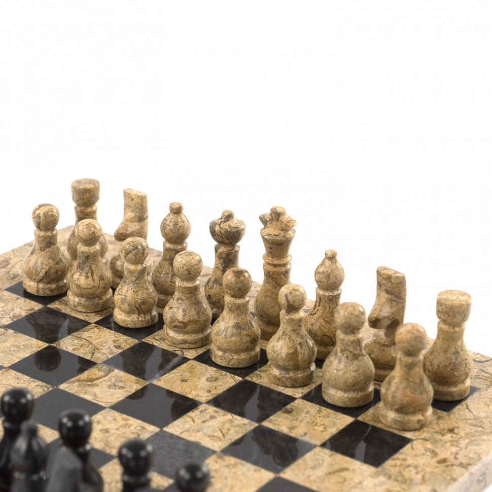 Подарочные шахматы из камня "Дебют" мрамор ракушечник 25х25 см 121658 - фото 4 - id-p91393561