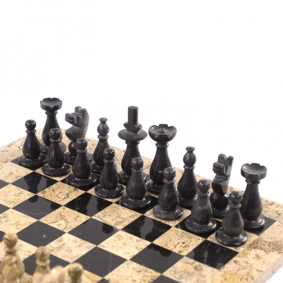Настольные шахматы "Дебют" доска 30х30 см камень ракушечник мрамор 121660 - фото 5 - id-p91393563