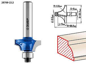 Фреза кромочная калевочная №1, ЗУБР 22.2 x 9 мм, радиус 4.8 мм, по дереву (28700-22.2), фото 2