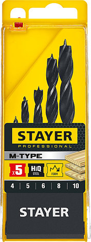 Набор спиральных сверл по дереву. STAYER "M-type" 5 шт, 4-5-6-8-10мм, фото 2