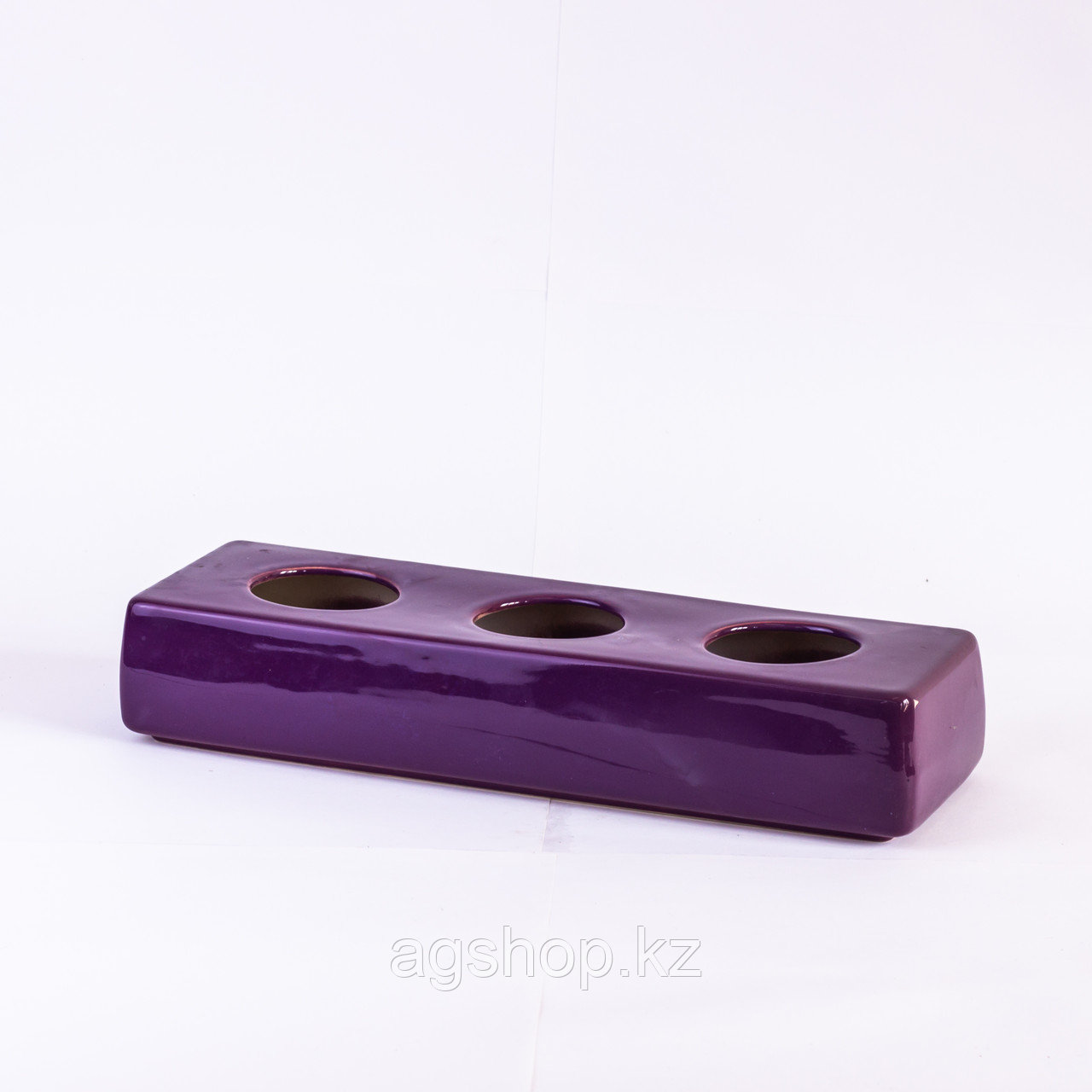 Ваза вертикальная CER3 прямоугольная из керамики фиолетовая глянцевая с тремя отверстиями