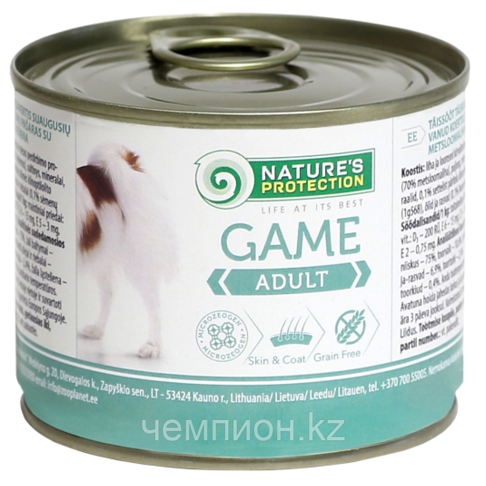 450920 Nature’s Protection Adult Game, влажный корм для взрослых собак, дичь, банка 200гр.