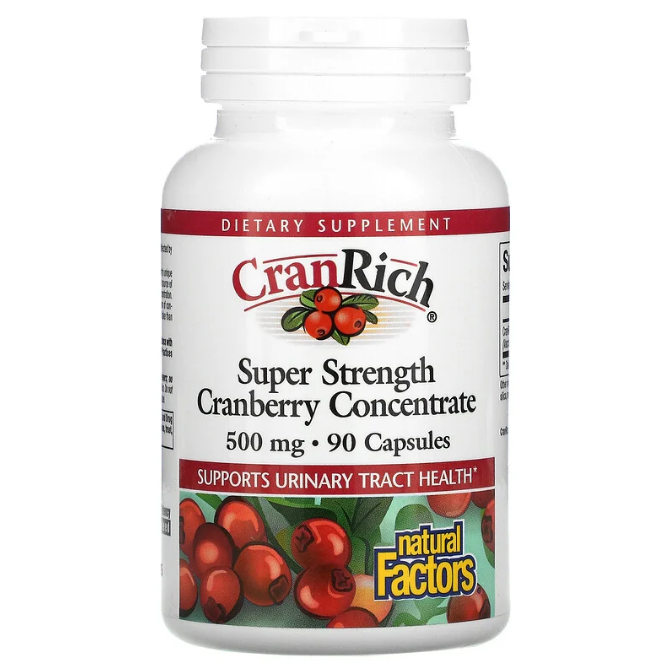 Natural Factors, CranRich, Super Strength, концентрат клюквы, 500 мг, 90 капсул
