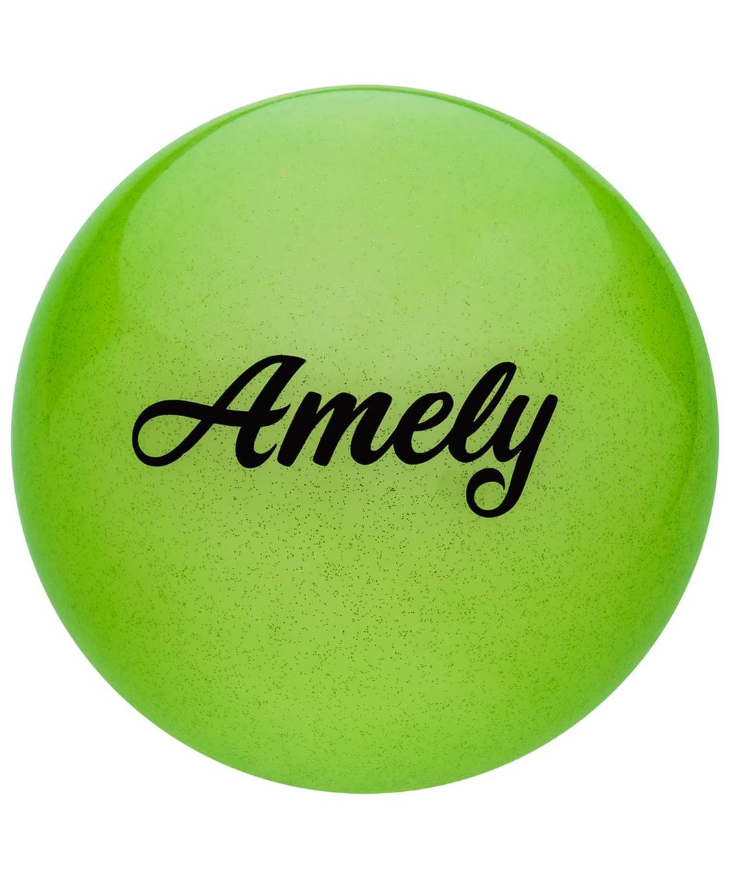 Мяч для художественной гимнастики AGB-102 19 см, зеленый, с блестками Amely