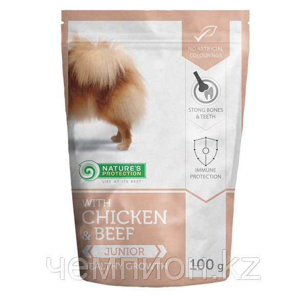 452795 Nature’s Protection Mini Junior Chicken&Beef, влажный корм для щенков, говядина с курицей, пауч 100гр.