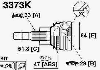 ШРУСы(граната) DAEWOO 3373K ESPERO, Lanos, NUBIRA, Racer 1,5 V16, 2,0 ABS  наружный правый и левый