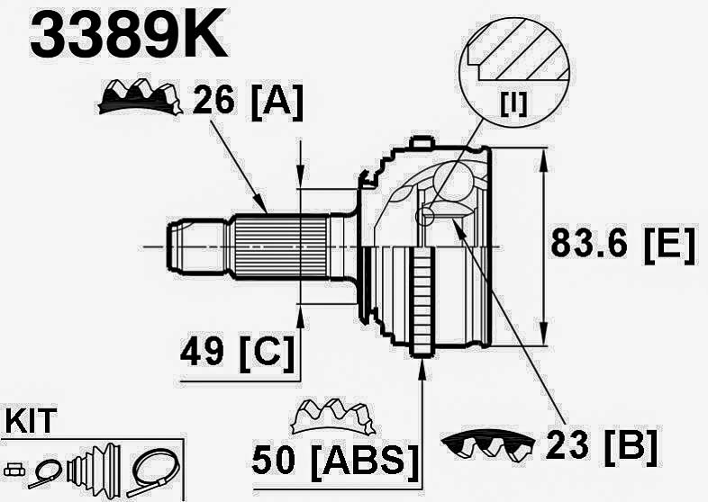 ШРУСы(граната) Honda 3389K Concerto HW 1,6 ABC 1989-1996 наружный правый и левый