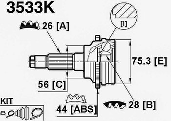 ШРУСы(граната) Mazda 3533K Lantis 323 BJ 1,3 1998-2003 наружный правый и левый