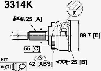 ШРУСы(граната) Nissan 3314K Sanny N14 2,0 ABS 1990-1998 наружный правый и левый