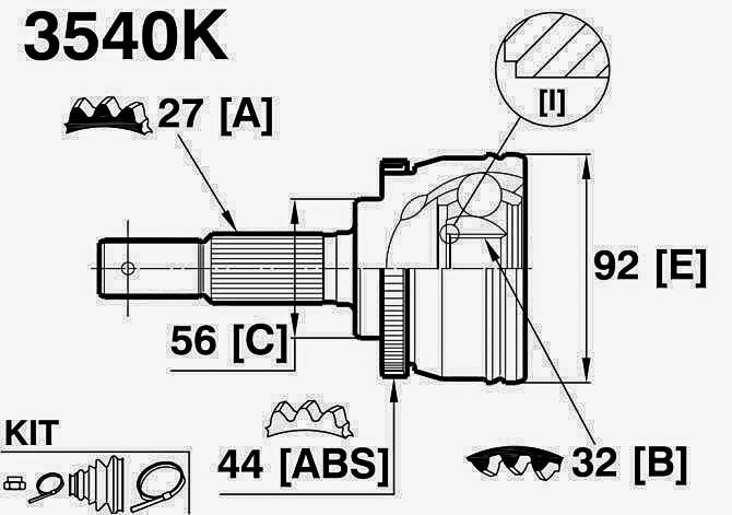 ШРУСы(граната) Nissan 3540K Primera P11 2,0 ABS EUR 1996-2001 наружный правый и левый