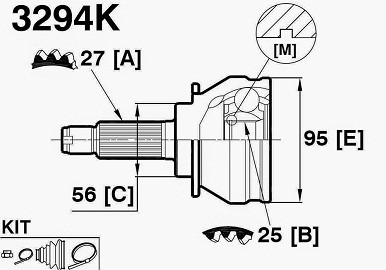 ШРУСы(граната) Subaru 3294K Legacy I B10 2WD 1989-1994 наружный правый и левый