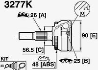 ШРУСы(граната) Volvo 3277K 850 (LS) S70 S80 V70 кроме turbo 1991-2000 наружный правый и левый