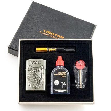 Подарочный набор 4-в-1 с бензиновой зажигалкой LIGHTER CLASSIC (Серебряный / Волк), фото 1
