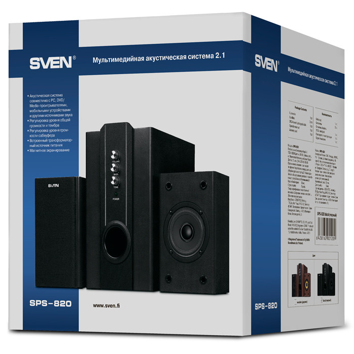 SVEN SPS-820 Акустическая система 2.1 с регуляторами громкости и тембрами на передней панели, черный - фото 2 - id-p91484960