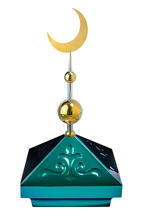 Навершие. Купол на мазар. Зеленый с орнаментом и золотым плоским полумесяцем d-230 с 2-мя шарами, фото 2