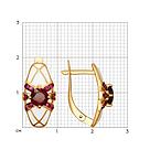 Серьги из золочёного серебра с эмалью с гранатами и красными фианитами  92021559 ,с английским замком коллекц., фото 2