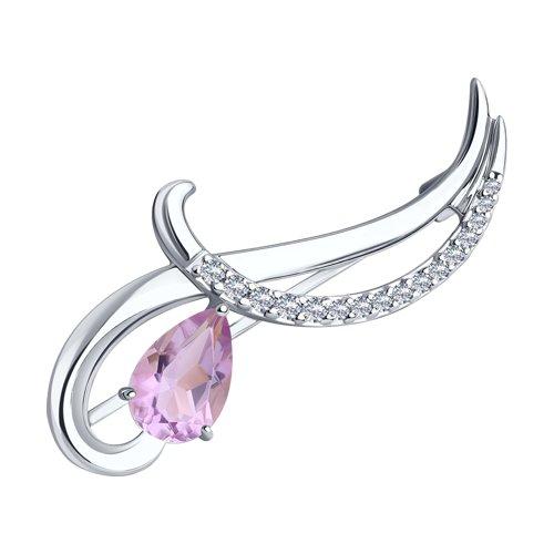 Брошь DIAMANT ( SOKOLOV ) серебро с родием, аметист фианит 94-340-01053-3
