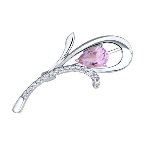 Брошь Diamant (SOKOLOV) серебро с родием, аметист фианит 94-340-01049-2