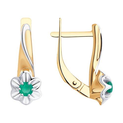 Серьги DIAMANT ( SOKOLOV ) серебро с позолотой, агат зеленый 93-320-00982-2