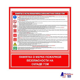 Плакат "ПАМЯТКА О МЕРАХ ПОЖАРНОЙ БЕЗОПАСНОСТИ НА СКЛАДЕ ГСМ"