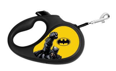 Поводок-рулетка WAUDOG с рисунком "Бэтмен Желтый", размер S, до 15 кг, 5 м , черный