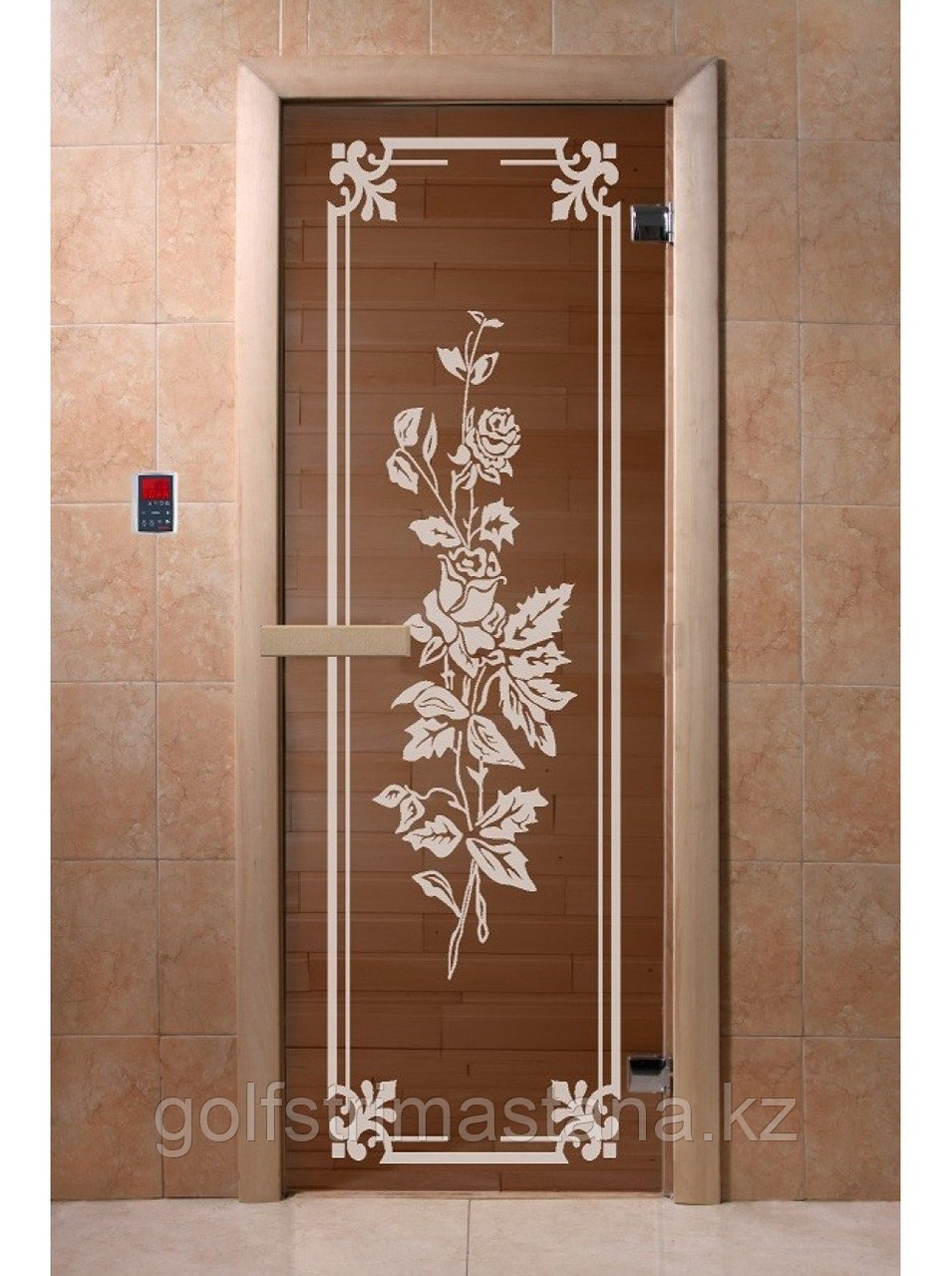 Дверь для бани "Розы бронза" 1900*700, 6мм, 2 петли