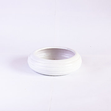 Бонсайница круглая из керамики белая матовая с горизонтальными выемками