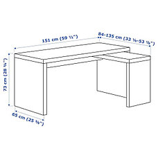 MALM МАЛЬМ Письменный стол с выдвижной панелью, белый 151x65 см, фото 3