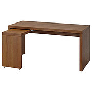 MALM МАЛЬМ Письменный стол с выдвижной панелью, коричневая морилка ясеневый шпон 151x65 см