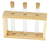 Деревянная подставка с пробирками для специй и декора 3 шт, цвет натуральное дерево
