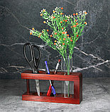 Деревянная подставка для канцелярии и декора со стаканом, цвет вишня, фото 2