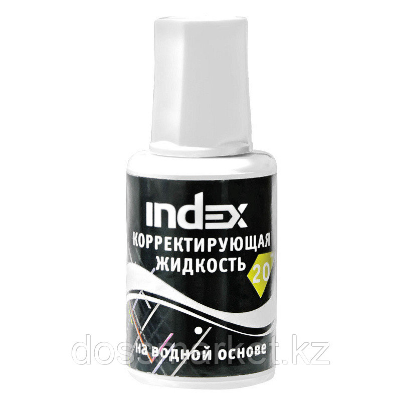 Корректирующая жидкость с кисточкой 20 гр, на водной основе, INDEX