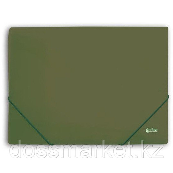 Папка на резинках, пластик., А4 , зелёный металлик, 0,5мм, INDEX