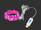 Светодиодная нить USB, 20 м, с пультом, розовый  свет, фото 2