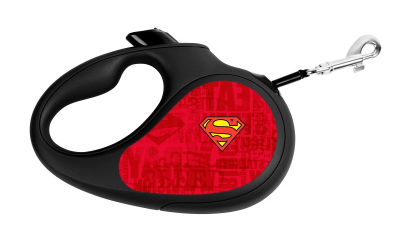 Поводок-рулетка WAUDOG с рисунком "Супермен Лого Красный", размер M, до 25 кг, 5 м, черный