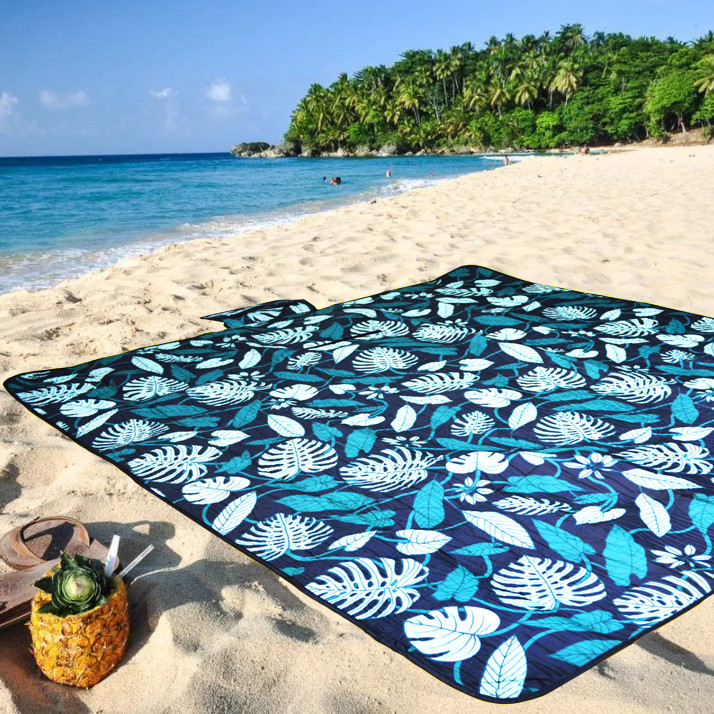 Пляжный коврик-сумка складной непромокаемый текстиль 150х180 см темный тропический узор - фото 8 - id-p91522950