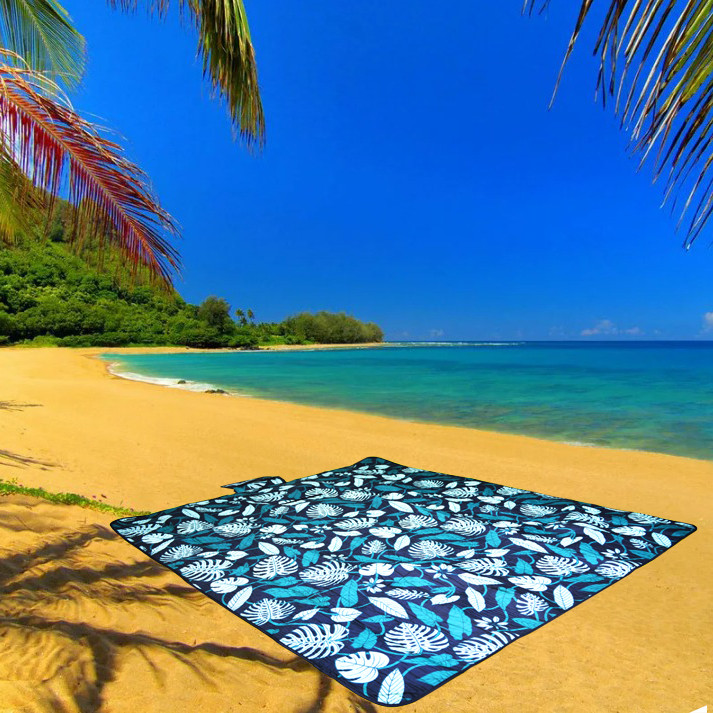 Пляжный коврик-сумка складной непромокаемый текстиль 150х180 см темный тропический узор - фото 7 - id-p91522950