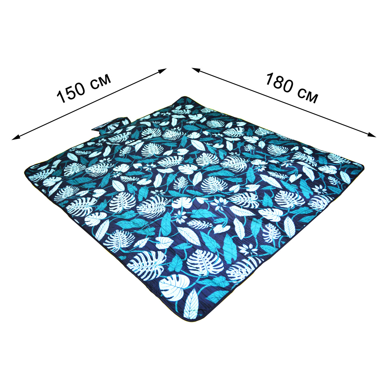 Пляжный коврик-сумка складной непромокаемый текстиль 150х180 см темный тропический узор - фото 2 - id-p91522950