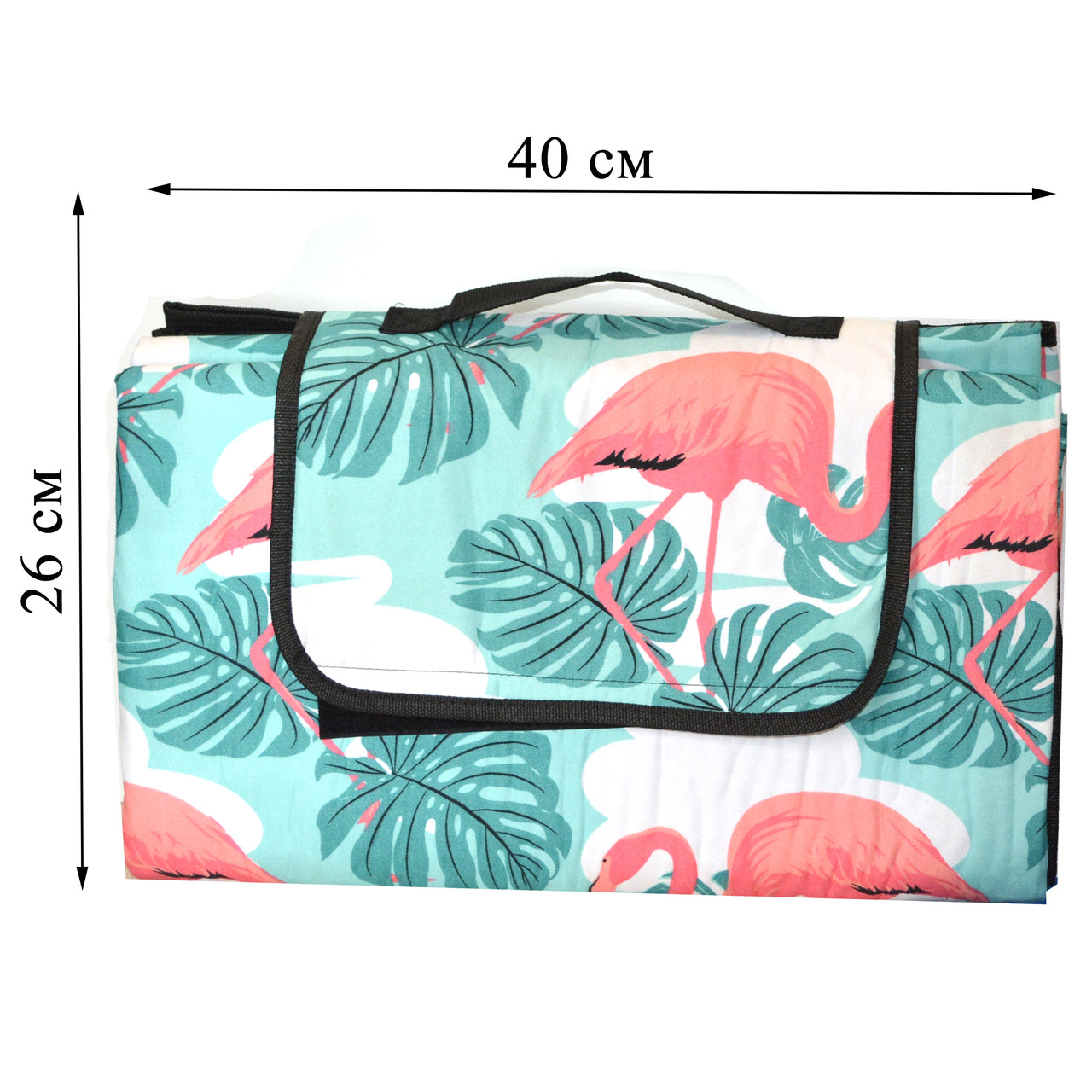 Пляжный коврик-сумка складной непромокаемый текстиль 200х200 см тропический узор с фламинго - фото 3 - id-p91522949